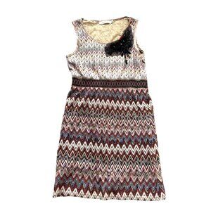 Grifflin Paris Women's Tank Dress Sz M Multicolor Lace Zig Zag Chevron Beaded